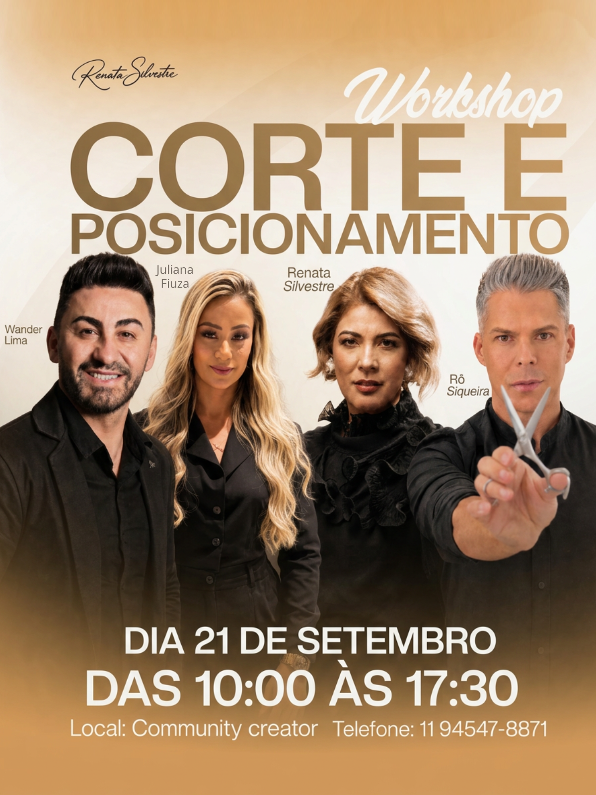 Arte oficial do Workshop Corte e Posicionamento com Rô Siqueira, Wander Lima e Renata Silvestre